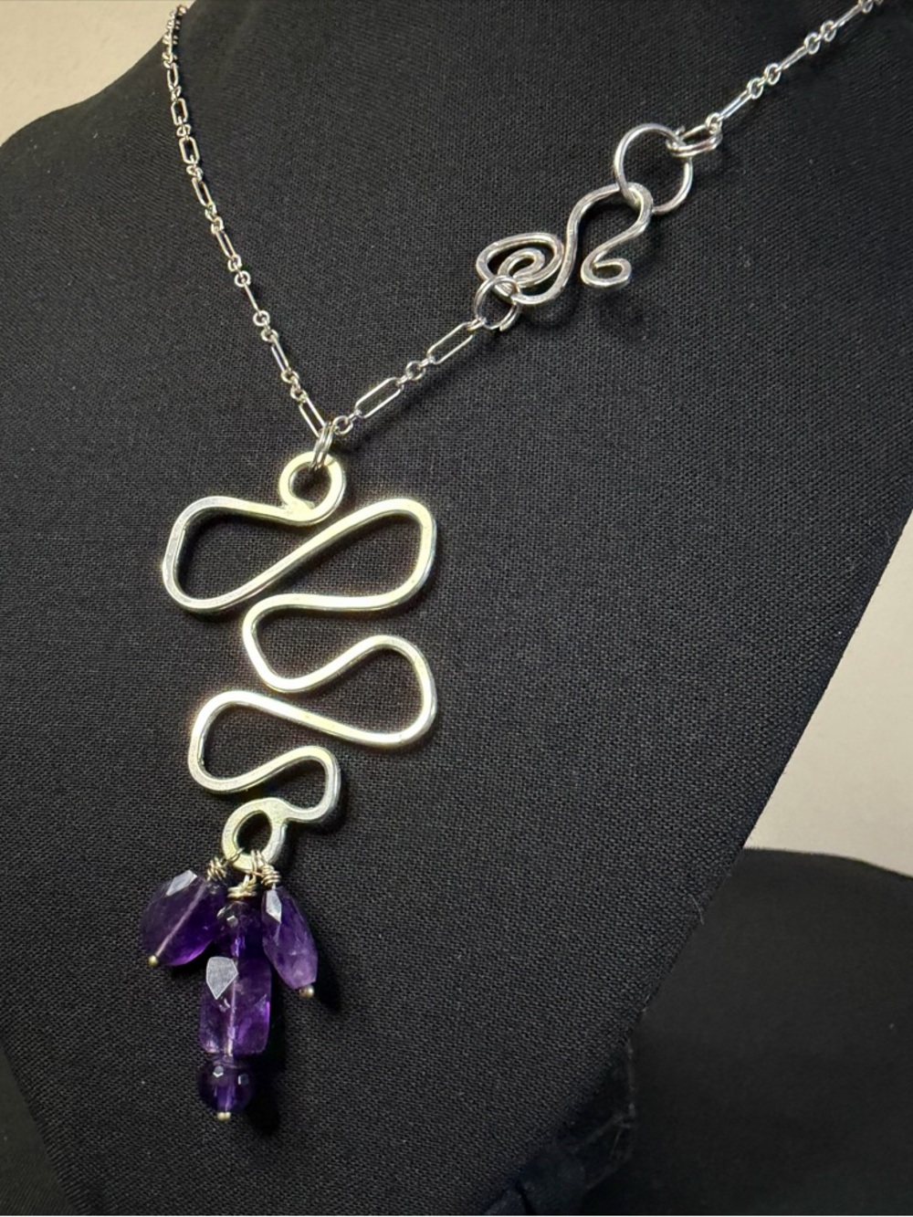 Sterling Silver Amethyst Artisan Crafted Sidewinder Necklace